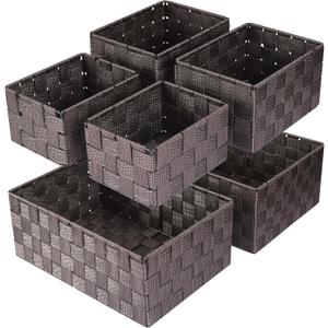 Woven Storage Baskets, Storage Bins, Cube Basket Container Baskets Storage Boxes Organizers for Clothes/Shelves/Closet, Set of 6 (Brown)