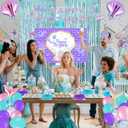 Frienda Mermaid Birthday Decorations Includes Banner, Backdrop, Foil & Latex Balloons, Hanging Swirls, Foil Curtain, Honeycomb Centerpieces for Sea Baby Shower Women Mermaid Party Decoration