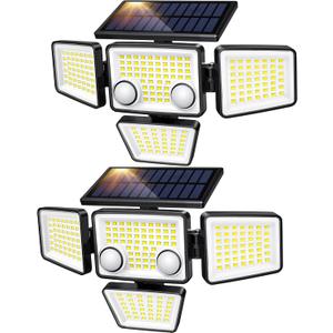 Solar Outdoor Lights - 3000LM 188 LED Motion Sensor Outdoor Lights, 4 Heads Security Light,IP65 Waterproof, Easy Install,270Wide Angle Flood Wall Light with 3 Modes for Backyard Yard (2 Pack)