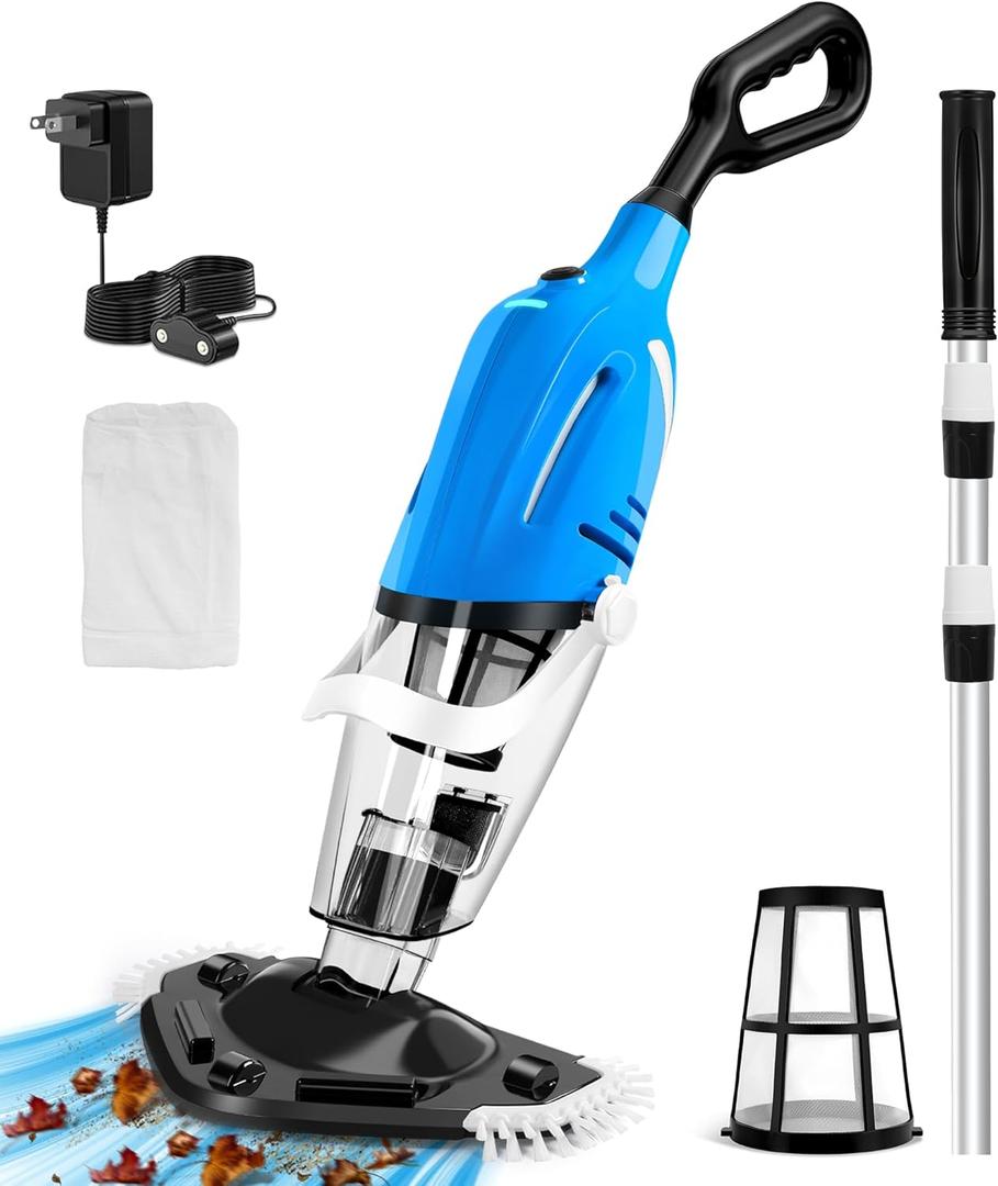 Cordless Pool Vacuum for Above Ground Pool, Magnetic Charging Handheld Pool Vacuum Cleaner, Anti-backflow Design Spa Vacuum for Hot Tub with Telescopic Pole | 18.5GPM Suction, 80-Min Runtime