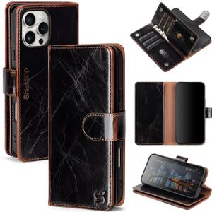 Compatible with iPhone 16 Pro Wallet Case with Card Holder,Women Men RFID Blocking PU Leather Folio Flip TPU Protective Cover Credit Card Slots,Phone Case for Apple 16 Pro 6.3",Coffee