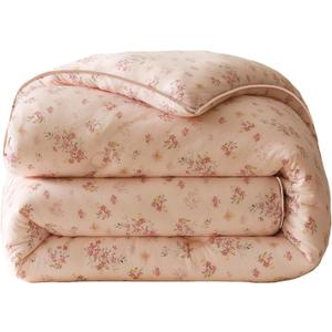 3PCS Comforter Set Queen Size, Ultra Soft Marshmallow Fluffy Comforter Bed Sets, Cute Bedding Set for Kids Girls Teen, Microfiber Lightweight All Seasons Bedroom (Pink Petals)