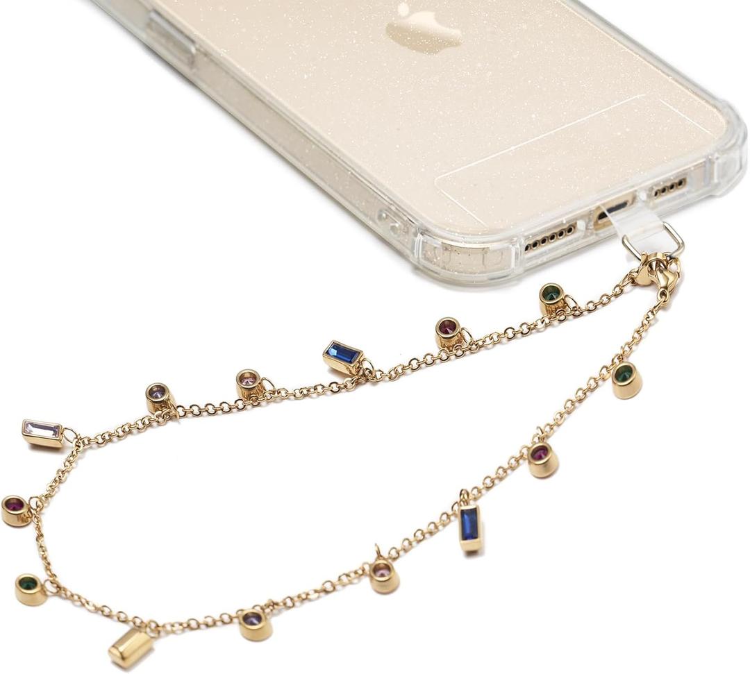GVIEWIN Phone Charm Phone Chain with Tether Tab, [Hands-Free & Anti-drop] Detachable Wrist Strap for Women Girls for iPhone & Most Smartphones, Colorful Zircon