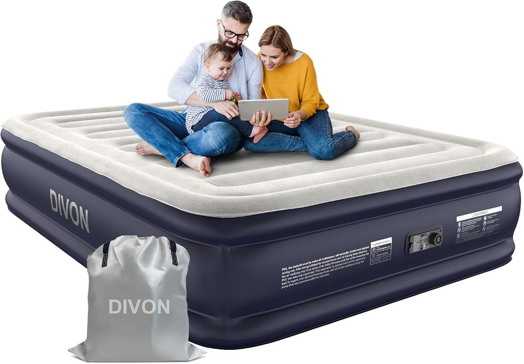 Air Mattress Queen With Built In Pump,18''Raised Blow Up Mattress 2 Mins Self-Inflation/Deflation,Upgraded Thicker Inflatable MattressAir Bed with Storage Bag for Guests,HomeCamping660 lbs Max (Grey)