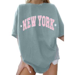 Avanova Short Sleeve New York Graphic Print Casual Summer T Shirt Women Oversized (Medium, New York Tea Green)