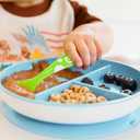 Munchkin Stay Put Suction Plates for Baby and Toddler, 3 Divided Sections , Blue/Green