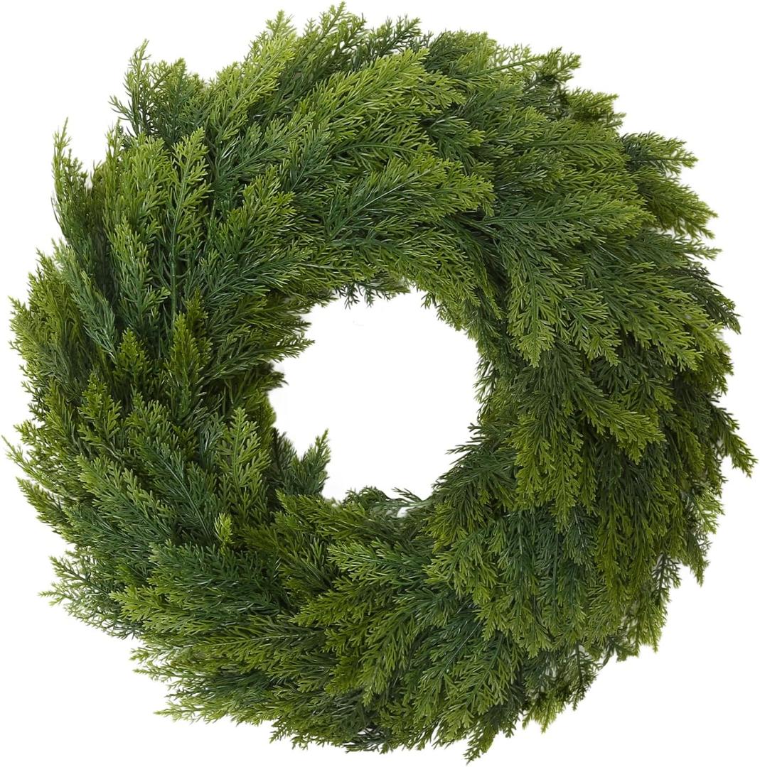 Joyhalo 23" Realistic Christmas Cedar Wreaths for Front Door, Real Touch Norfolk Pine Wreath Artificial Everygreen Wreath for Walls, Porches, Farmhouse Outdoor Christmas Decor