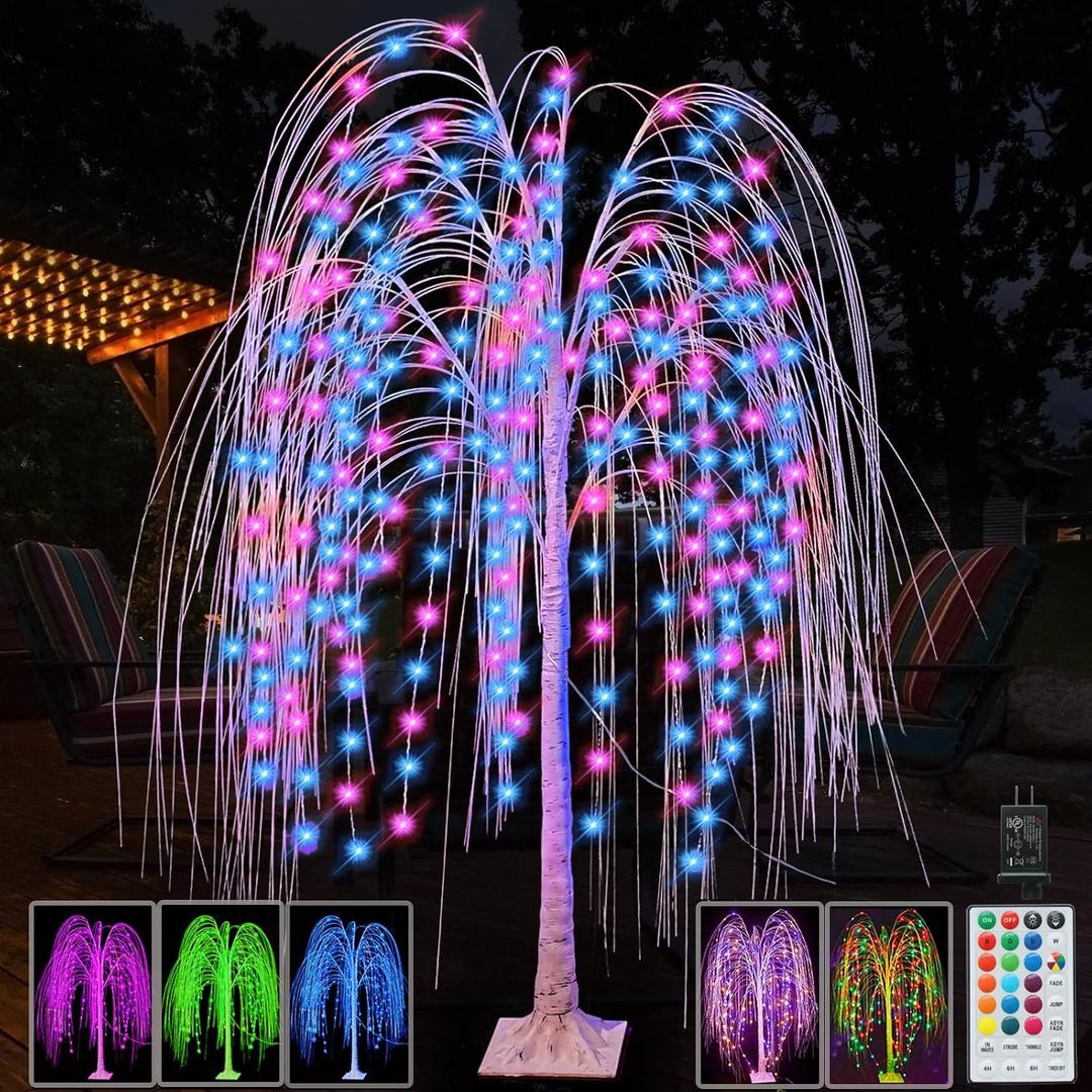 Pooqla 288 LED 6FT Colorful Lighted Willow Tree, RGB LED Tree with Remote, Willow Tree with Multicolored String Lights for Indoor Outdoor Easter Christmas Party Home Wedding Garden Decoration