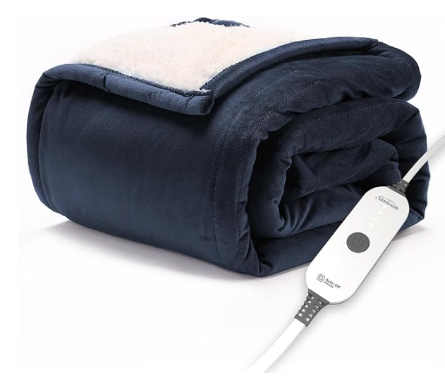 Sunbeam Electric Throw Royal Mink Sherpa Heated Blanket, 4 Heat Settings, 4-Hour Auto Shut-Off, Fast Heating, Luxurious and Ultra Comfy, Night Fog Color, 50" x 60"