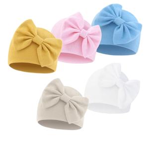Newborn Hospital Hats Beanie Bow Infant Caps Baby Cotton Cloth Turban Toddler Rabbit Ear Hat for 0-6 Months (US, Age, 0 Months, 6 Months, Yellow+Pink+Blue+Khaki+White) (M)