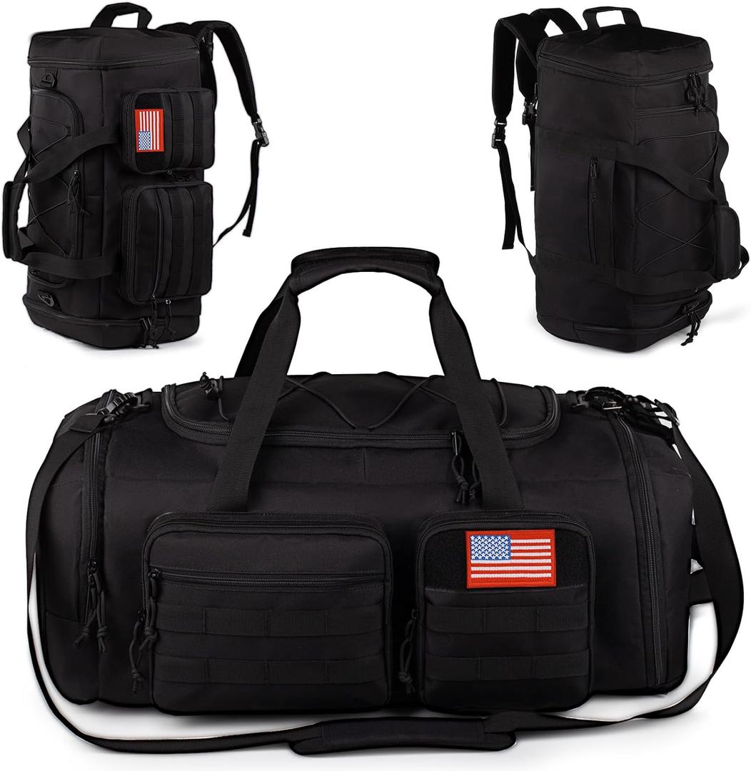 Tactical Gym Bag for Men70L Large 3 in 1 Sports Duffle Bag with Shoes Compartment for Travel,Water Resistant Travel Backpack Weekender Overnight Bag with Wet Pocket for Women