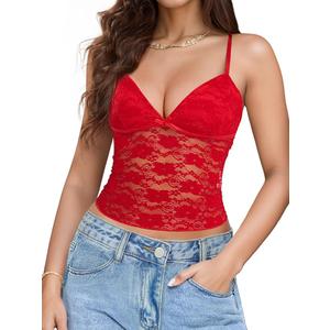 Womens Y2k Lace Cami Tank Tops Going Out Crop Tops Spaghetti Strap Mesh See Through Camisole Summer Casual Tops Small