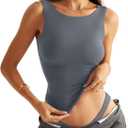 Women Sleeveless Boat Neck Tops Double Lined Backless Tank Tops Basic Fitted T Shirts 2025 (X-Large, Grey)