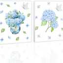 SDFBFVSA Blue Floral Canvas Painting Pictures Set of 2, Butterfly Flies In Indigo Flowers Canvas Prints Artwork for Women Friend Coworker Sister Thanksgiving Christmas Birthday Friendship Gifts