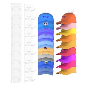 2 Pack Hat Organizer for Baseball Caps, Strong Adhesive Hat Rack for Wall, Multilayer Hat Storage Display Holder, Wall Mounted Hats Hooks Hold up to 18 Hats for Closet Door and Bedroom (White)