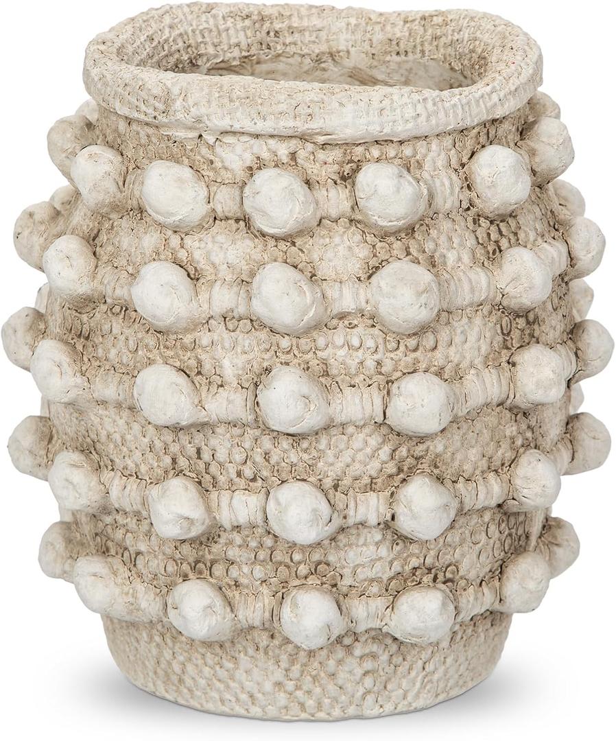 Rustic Farmhouse Vase, Boho Beige Vase for Pampas Grass Small Textured Knotted Vases for Flowers Decorative Cement Floral Vases for Home Decor, Living Room, Dining Table