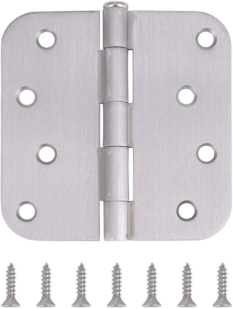 18 Pack, Residential and Commercial Door Hinges 4 Inch Satin Nickel Finish Reversible Hinges, 5/8" Radius Corner, Exterior & Interior Door Hinge for Entryway, Patio and More