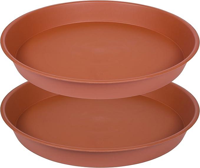 15 Inch Plant Saucer, Plant Plates to Catch Water, Pebble Tray for Plant Humidity, Flower Pot Saucers for Indoor and Outdoor Garden(2PCS) Terracotta 