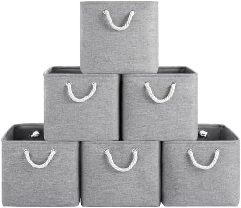 ECDYQXVU 13x13 Inch Cube Storage Bins with Reinforced Bottom Cardboard, 6 Pack Large Foldable Fabric Storage Cubes with Handles for Shelf, Closet, Laundry Organization (Grey)
