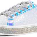 LUCKY STEP Women's Platform Glitter Sneakers | Sparkly Bling Shiny Dressy Bedazzled Wedding Bridal Fashion Walking Shoes (White, US 8.5)