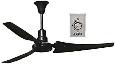 VES 56" Moisture Resistant Matte Black Ceiling Fan with 5 amp forward/reverse variable speed wall mount control