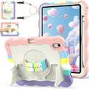 for iPad A16 11th Generation 2025 / 10th Gen Case 2022, for 11 Inch / 10.9 Inch iPad Case Heavy Duty Cover Shockproof with Pencil Holder [360 Rotate Strap] & Stand, Camouflage (#04 WHITE+CAMO)