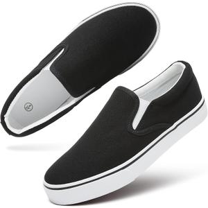 Women's Slip on Shoes Canvas Sneakers Loafers Non Slip Shoes Low Top Casual Shoes (8.5, Black)