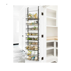 9-Tier Over The Door Pantry Organizer, Adjustable Metal Hanging Spice Rack for Kitchen, Bathroom & Bedroom Storage, Heavy-Duty Alloy Door Rack Organizer with 3 Basket Sizes, 9 Baskets