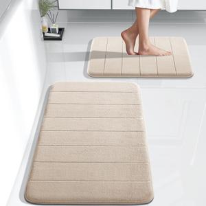 Yimobra Bathroom Rugs Sets 2 Piece, Soft Absorbent Memory Foam Bath Mats Set, Dry Fast Bath Mat, Machine Washable Bath Rug Set for Bathroom, 17x24+31.5x19.8 Inches, Beige (31.5x19.8+24x17 Inch)