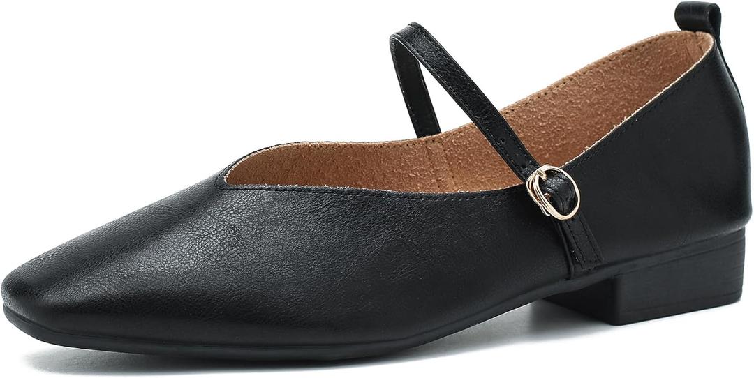 LIURUIJIA Women's Mary Jane Ballet Flats Dress Shoes Square Toe Ankle Strap Casual Dressy Comfortable Retro Foldable Shoes, 40