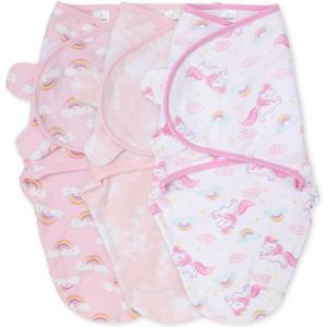 The Peanutshell Swaddle Set for Baby Girls - Rainbow and Unicorn - 3 Pack (S/M - 0-3 Months)