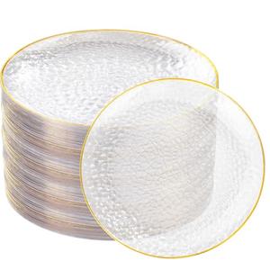 Rubtlamp 100 Pcs Gold Plastic Plates, 10 inch Clear Gold Dinner Plates, Hammer Pattern Design, Fancy Disposable Plate, Heavy Duty Party Plate Ideal for Party