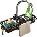 Sink Organizer Rack for Kitchen and Bathroom,Stainless Steel Detachable Hanging Faucet Drain Rack with Drip Tray Faucet Sponge Holder for Bathroom (Black, L&R as One)