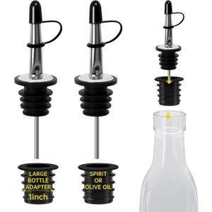 2Pcs Stainless Steel Dust Caps Bottle Pourers,2pourer+ 2Adapters for Large Neck Bottles,Also for Olive Oil, Juice, Syrup,Converts Any Spout into a Large Pour Spout (2)