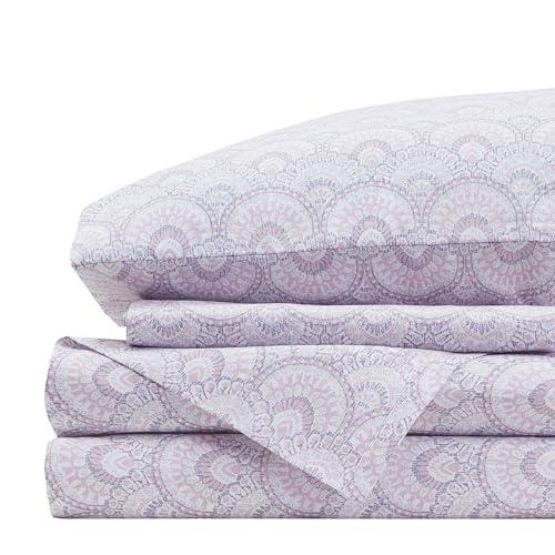 Comfort Spaces 100% Cotton Sheet Set Breathable, Lightweight, Soft with 14" Elastic Pocket Fits up to 16" Mattress, All Season Cozy Bedding, Matching Pillow Case, Queen Tabitha Purple 4 Piece