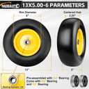 Upgraded 13x5.00-6 Flat Free Lawn Mower Tire,Riding Tire with 3/4" & 5/8" Precision Bearings,3.25"-5.25" Centered Hub,Solid Smooth Zero Turn Mower Front Tire for Residential and Commercial,Yellow