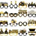 Pajean 32 Pcs Happy New Year Decorations Black Gold Novelty Eyeglasses 2026 Theme Party Paper Glasses Frame Photo Booth Props for 2026 New Years Party Supplies