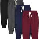 Aocku 4 Pack Boys Sweatpants Joggers Cotton Athletic Sweatpants Youth Joggers Pants with Pocket Drawstring, L