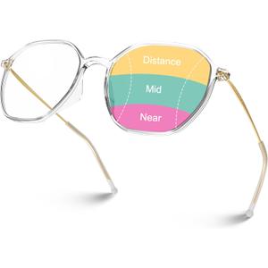 VISOONE Lightweight Progressive Multifocal Anti-Fog Reading Glasses TR90 with Blue Light Blocking Stylish Women Men RANE, (Clear)