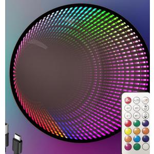 Infinity Mirror Light Round, Remote Controlled, LED Wall Decor, Dimmable RGB Color Changing Black Remote Control