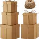 Cholemy 5 Pcs Square Nesting Boxes Decorative Gift Boxes with Lid and Ribbon Assorted Sizes Wrap for St. Patrick's Day, Carnival, Anniversary, Birthday, Bridal Shower Party Gifts(Champagne Gold)