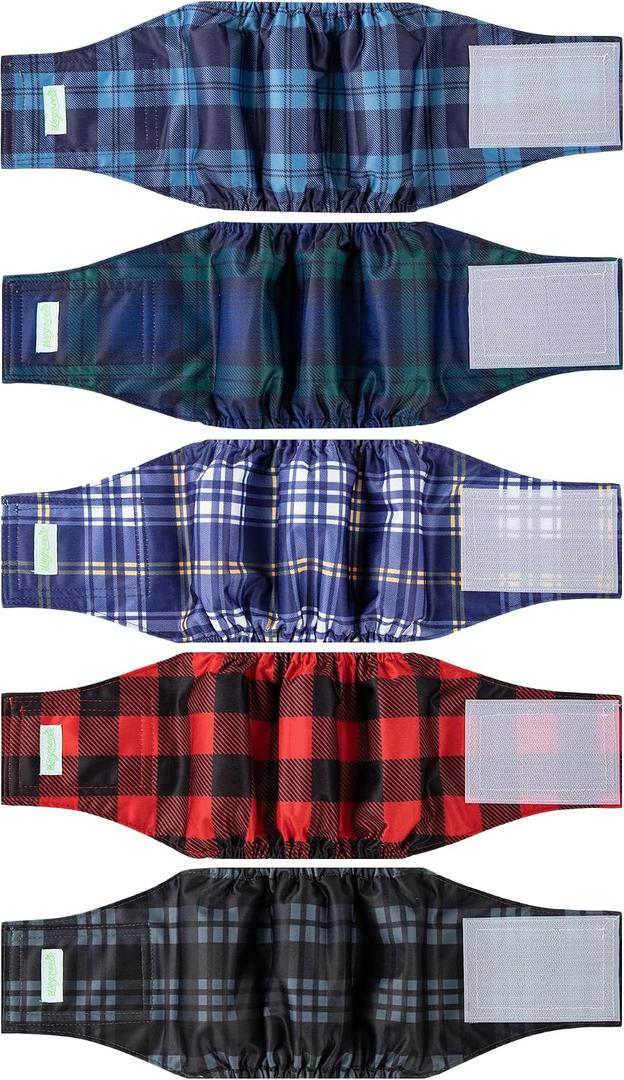 wegreeco Small Dog Diapers Male,Reusable Belly Bands for Male Dogs,Washable Doggie Puppy Male Diapers Wraps,Medium Large Size (5 Pack Large, Checkered Pattern)