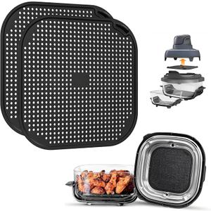 Silicone Splatter Shield for Ninja FN101 Air Fryer, Heat Resistant Silicone Splash Guard Mat for Ninja Crispi Air Fryer, Food-grade Air Fryer Accessories, 2 Pack (Black)
