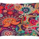 Throw Pillow Covers Paisley Floral Indian Style Colorful Folk Flowers Ethnic Pillow Cases Cotton Linen Waist Lumbar Cushion Cover Sofa Home Decorative Rectangle 12x20 Inches, Rqk-YZ078