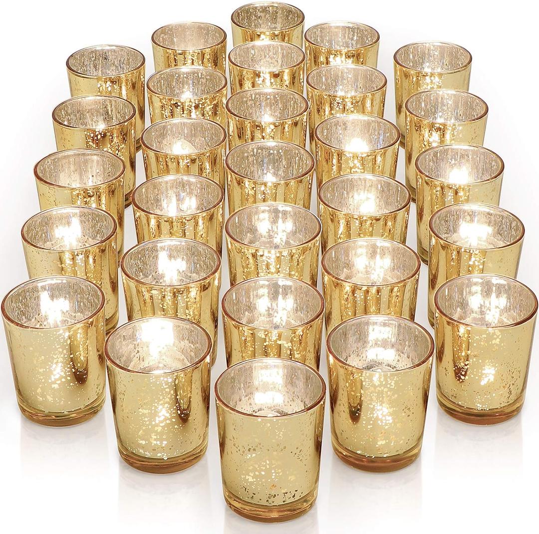 LETINE Gold Votive Candle Holders Set of 36 - Speckled Mercury Gold Glass Candle Holder Bulk - Ideal Spring Summer Decor for Wedding Centerpiece TableValentine's Day Decorations Indoor