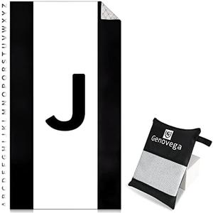 Oversized Monogrammed Microfiber Thin Lightweight Beach Towel Compact Sandproof Quick Dry Extra Large Packable Clearance Towels Personalized Customized Gifts for Friends Men Women Adults Letter J (Black White J)