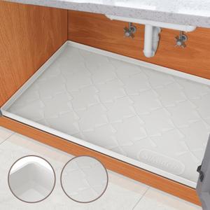 SIKADEER Waterproof Under Sink Mat 28" x 22", Silicone Mat Kitchen Cabinet Liner and Drawer Shelf, Sink Protector for Kitchen Organizers and Storage, Flexible Sink Drip Tray (28"W x 22"L, White)