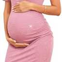 AISWI Women's Sparkly Maternity Ruched Side Bodycon Mini Dress Short Sleeves Pregnancy Dress Baby Shower Photoshoot Medium