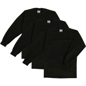 Pro Club Men's 3-Pack Heavyweight Cotton Long Sleeve Crew Neck T-Shirt (Black, M)