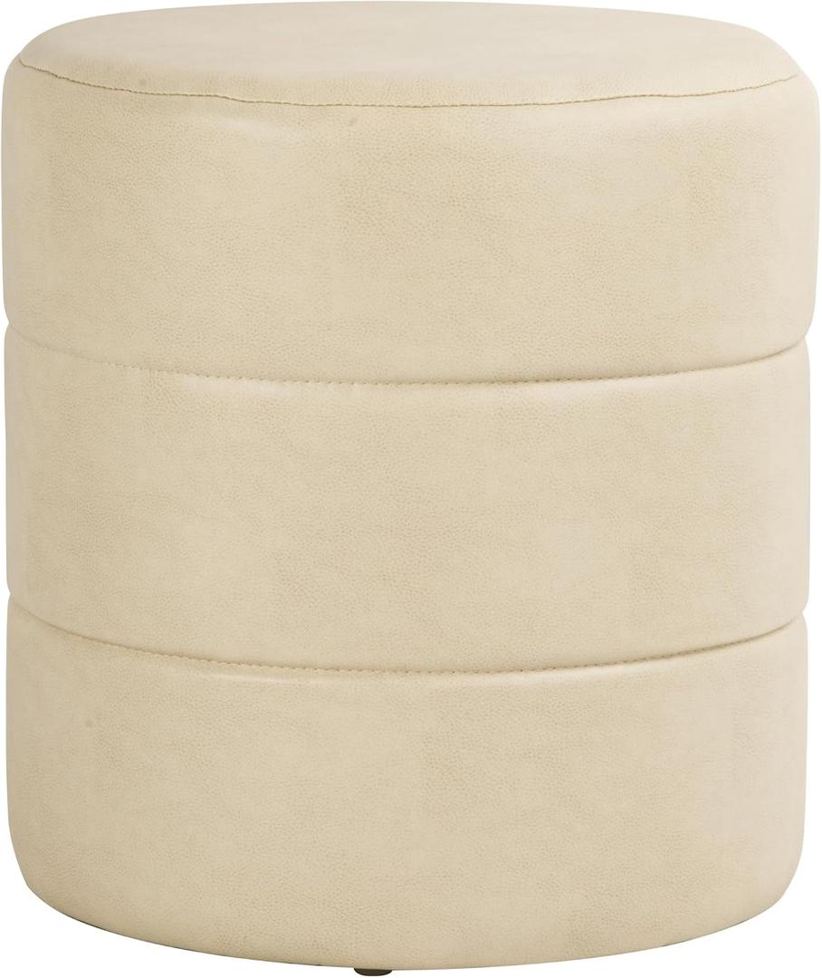Spatial Order 18" Round Ottoman - Cream Faux Leather, 17.5"D x 17.5"W x 18"H
